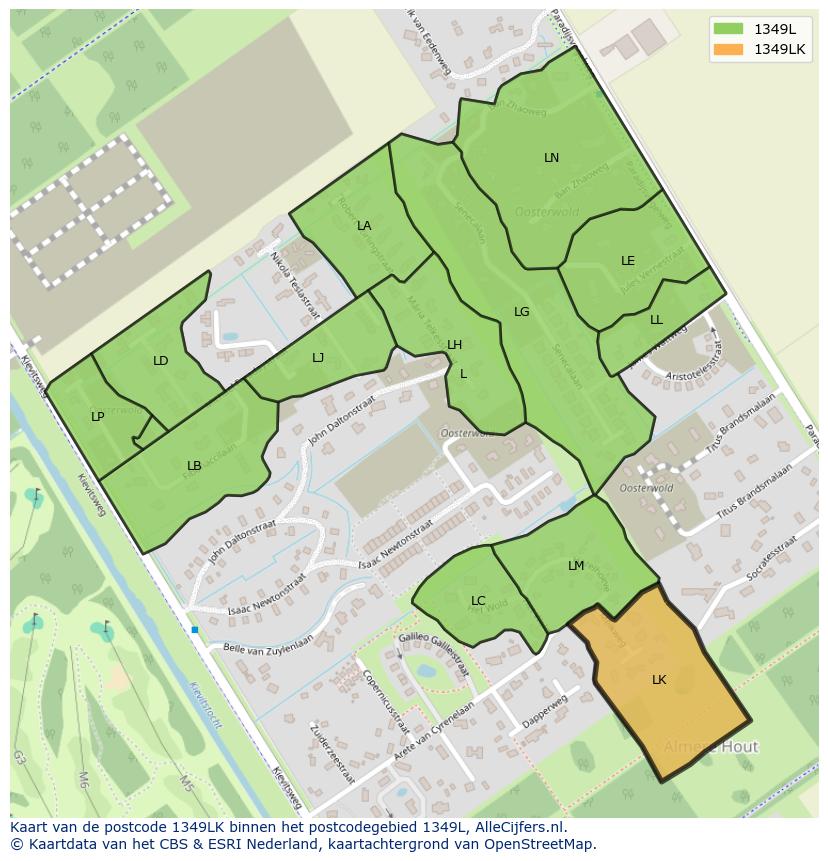 Afbeelding van het postcodegebied 1349 LK op de kaart.