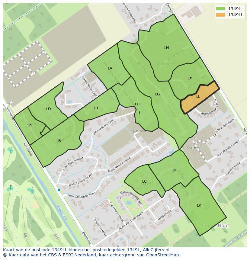 Afbeelding van het postcodegebied 1349 LL op de kaart.