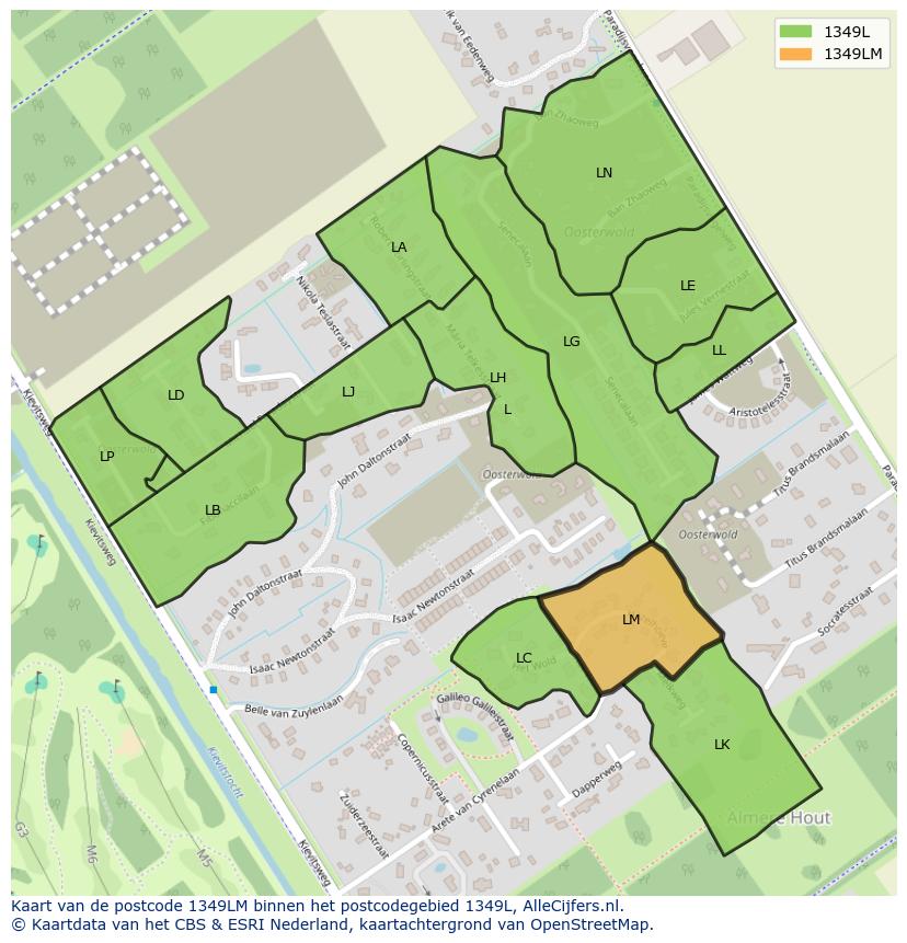 Afbeelding van het postcodegebied 1349 LM op de kaart.