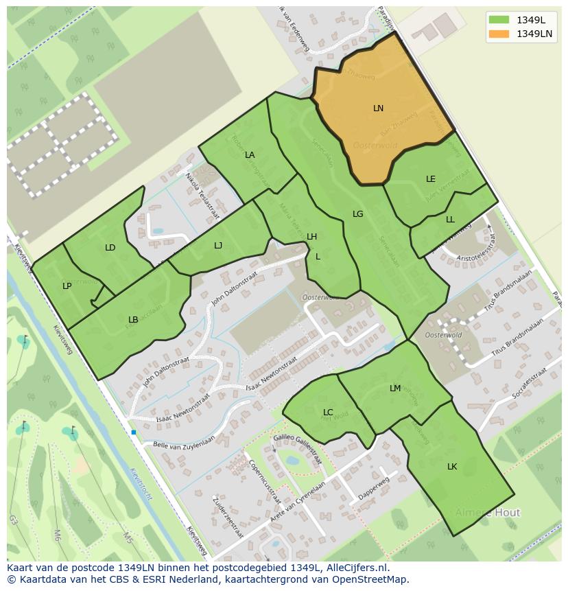 Afbeelding van het postcodegebied 1349 LN op de kaart.