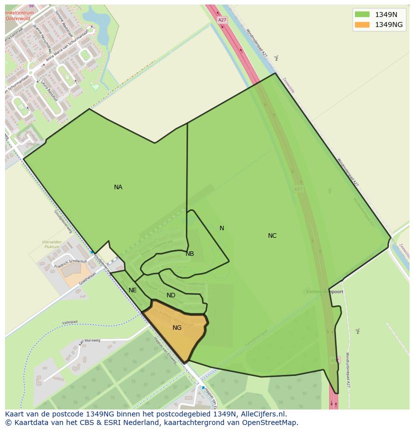 Afbeelding van het postcodegebied 1349 NG op de kaart.