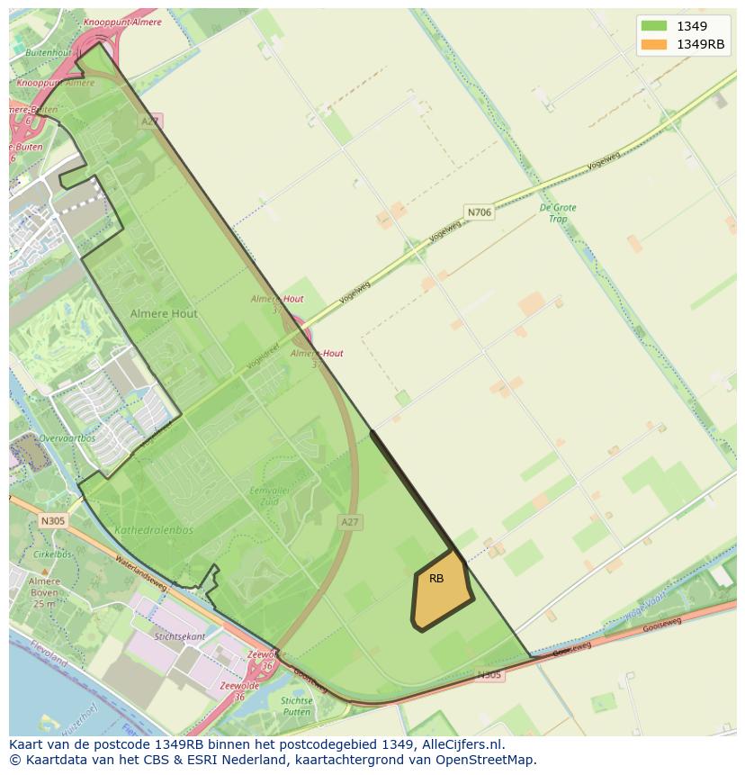 Afbeelding van het postcodegebied 1349 RB op de kaart.