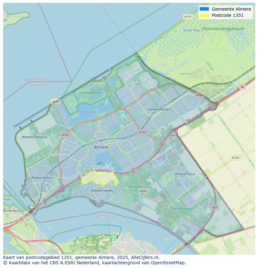 Afbeelding van het postcodegebied 1351 op de kaart.
