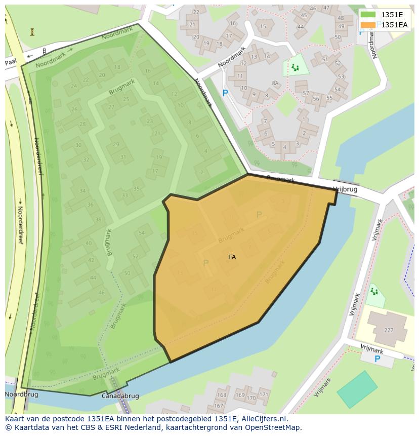Afbeelding van het postcodegebied 1351 EA op de kaart.