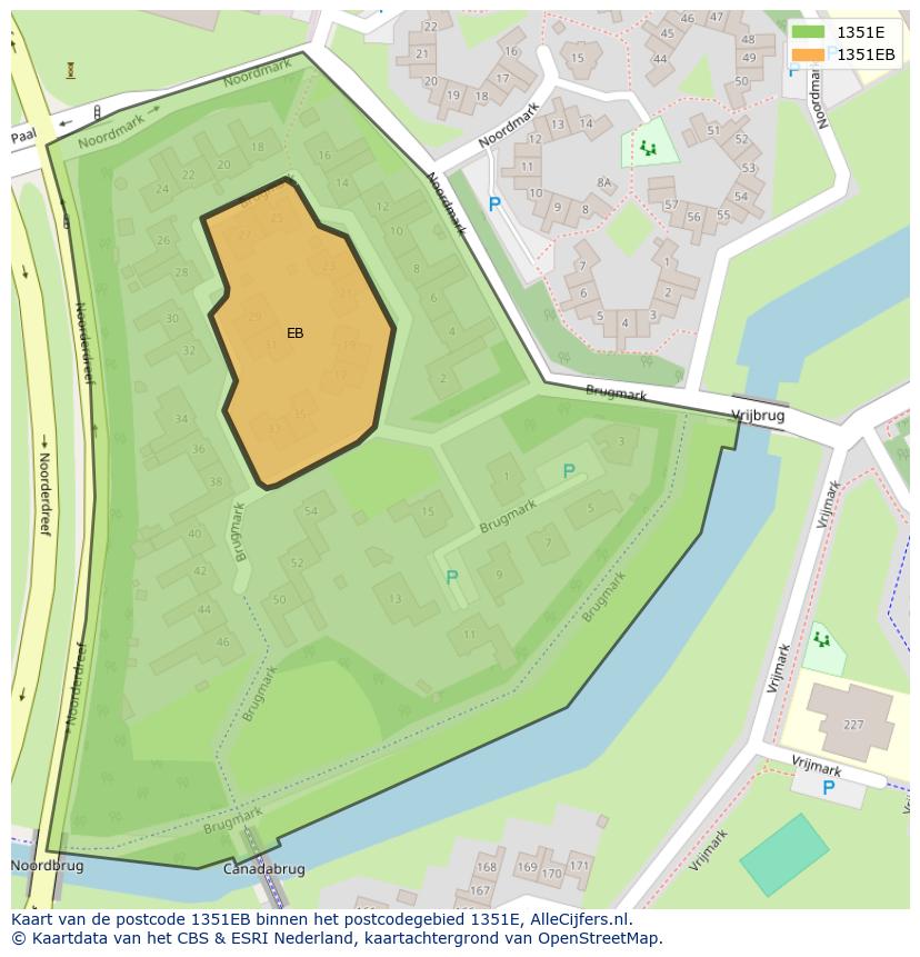 Afbeelding van het postcodegebied 1351 EB op de kaart.