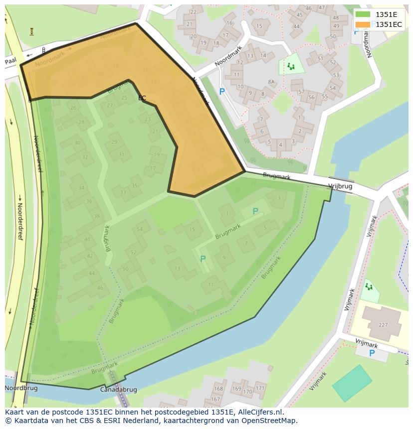 Afbeelding van het postcodegebied 1351 EC op de kaart.