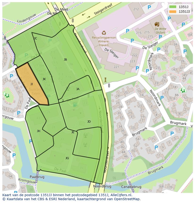 Afbeelding van het postcodegebied 1351 JJ op de kaart.