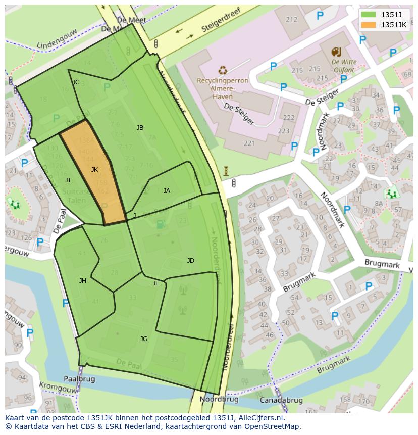 Afbeelding van het postcodegebied 1351 JK op de kaart.