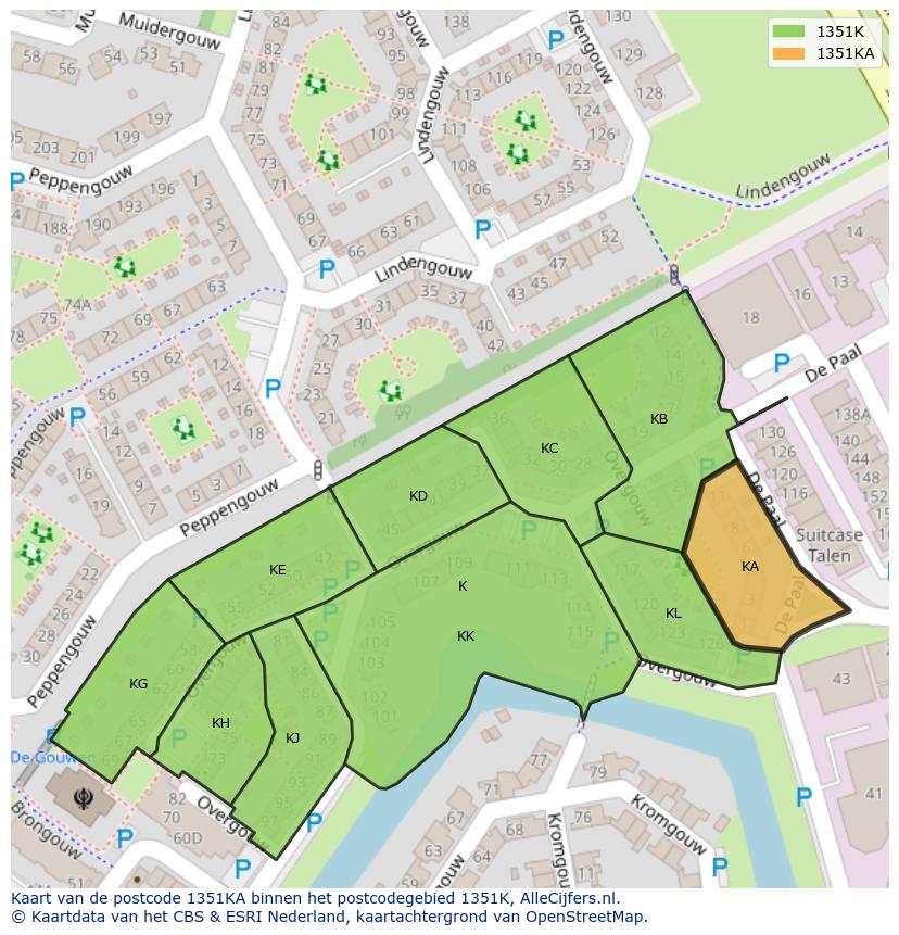 Afbeelding van het postcodegebied 1351 KA op de kaart.