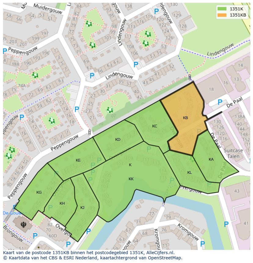Afbeelding van het postcodegebied 1351 KB op de kaart.