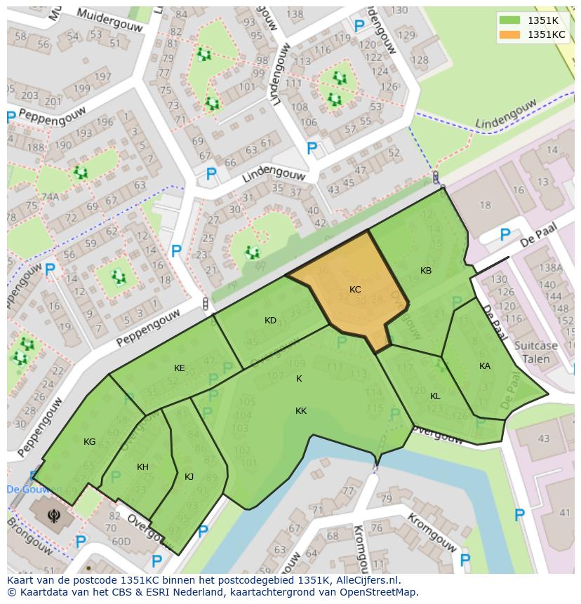 Afbeelding van het postcodegebied 1351 KC op de kaart.