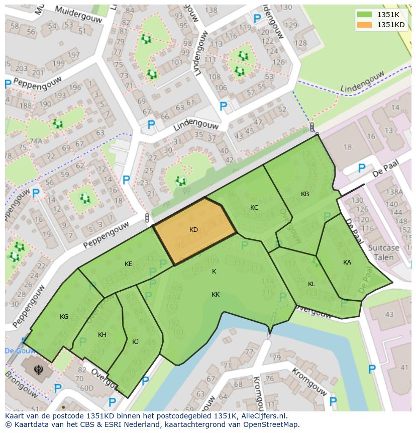 Afbeelding van het postcodegebied 1351 KD op de kaart.