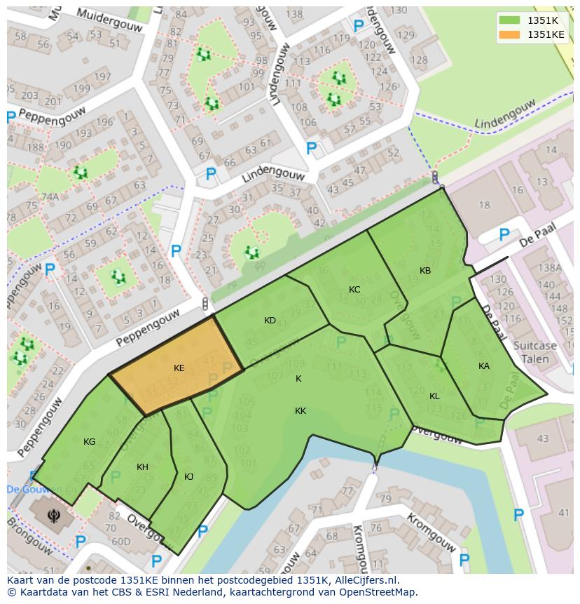 Afbeelding van het postcodegebied 1351 KE op de kaart.