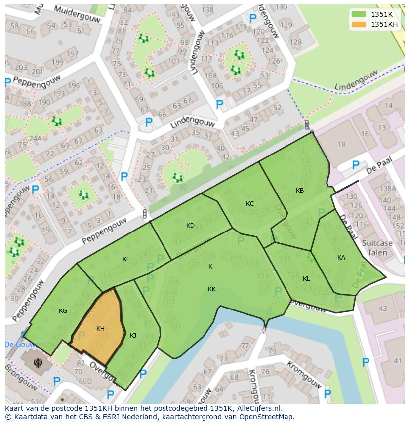 Afbeelding van het postcodegebied 1351 KH op de kaart.