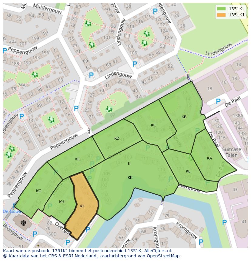 Afbeelding van het postcodegebied 1351 KJ op de kaart.