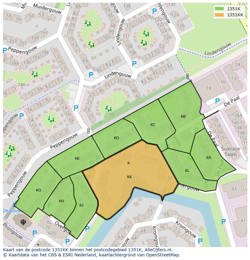 Afbeelding van het postcodegebied 1351 KK op de kaart.