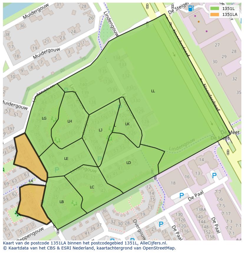 Afbeelding van het postcodegebied 1351 LA op de kaart.
