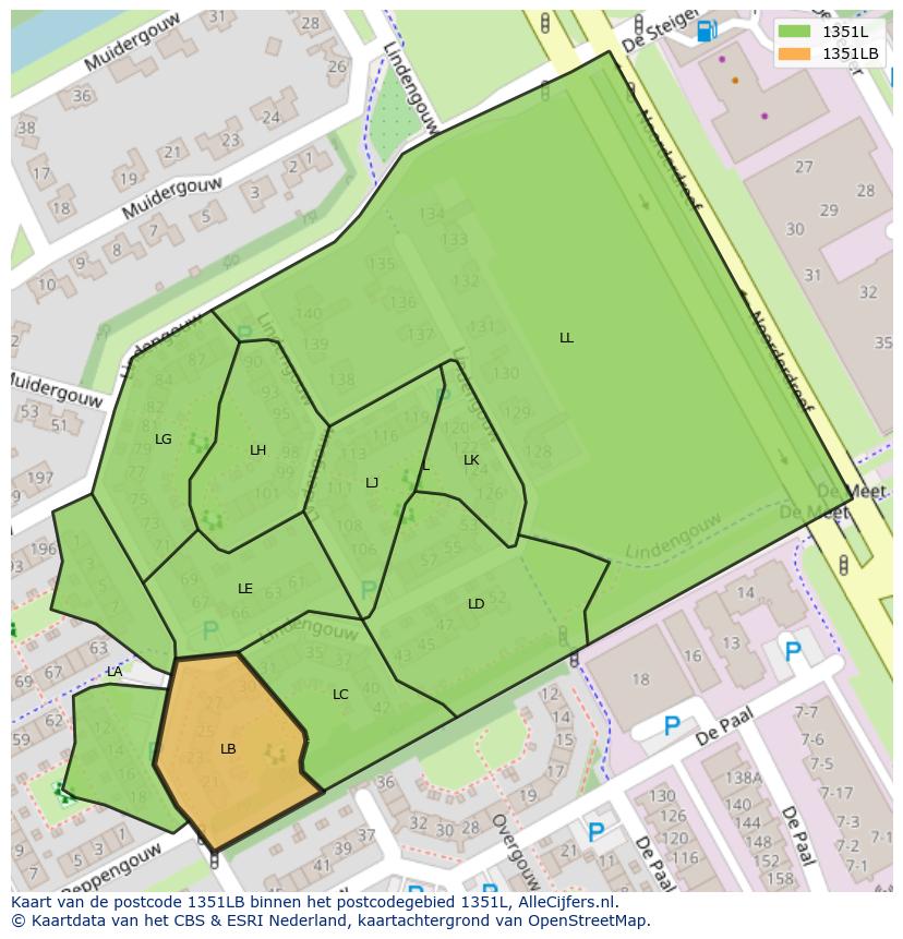Afbeelding van het postcodegebied 1351 LB op de kaart.
