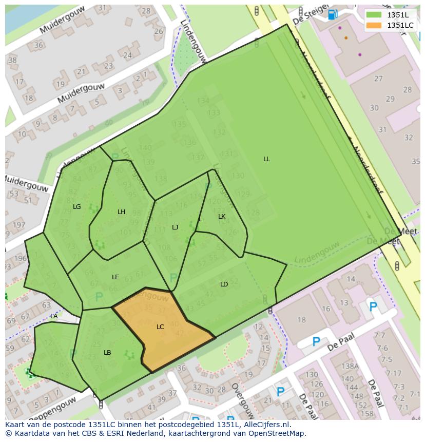 Afbeelding van het postcodegebied 1351 LC op de kaart.