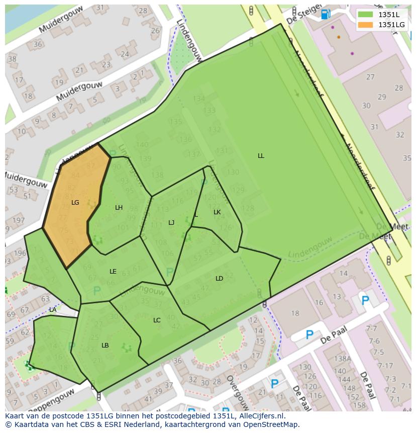 Afbeelding van het postcodegebied 1351 LG op de kaart.