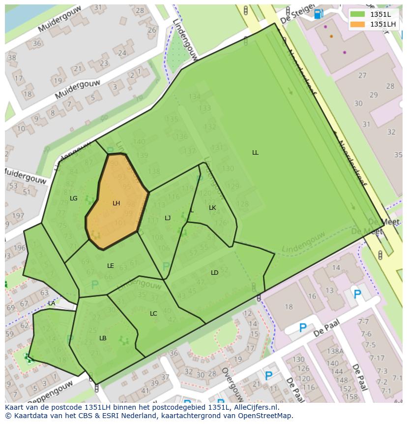 Afbeelding van het postcodegebied 1351 LH op de kaart.