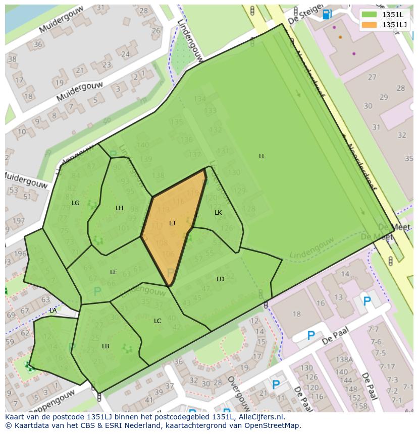 Afbeelding van het postcodegebied 1351 LJ op de kaart.