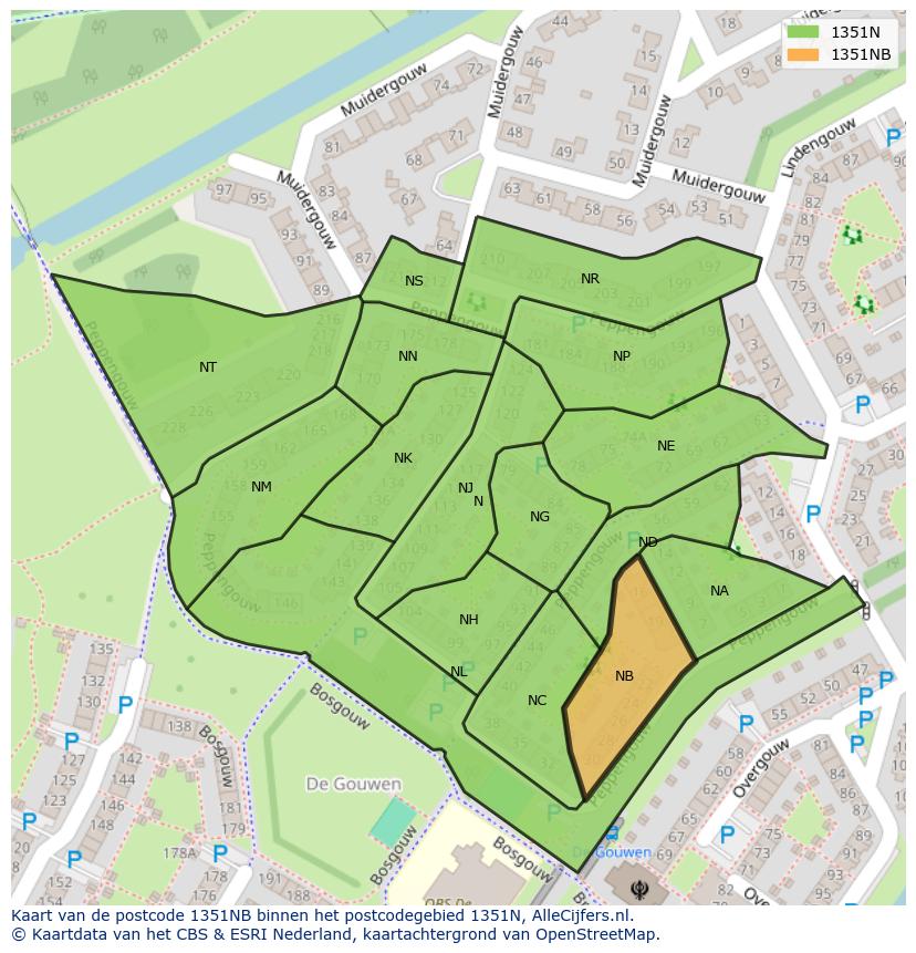 Afbeelding van het postcodegebied 1351 NB op de kaart.