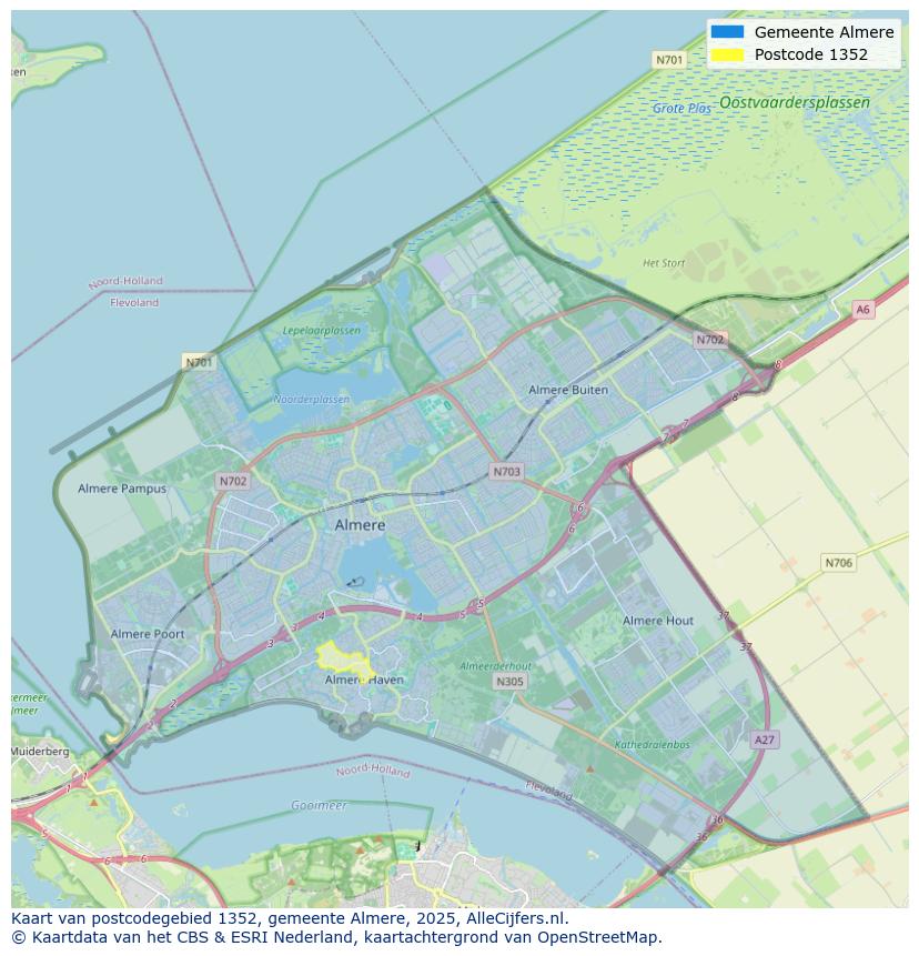Afbeelding van het postcodegebied 1352 op de kaart.