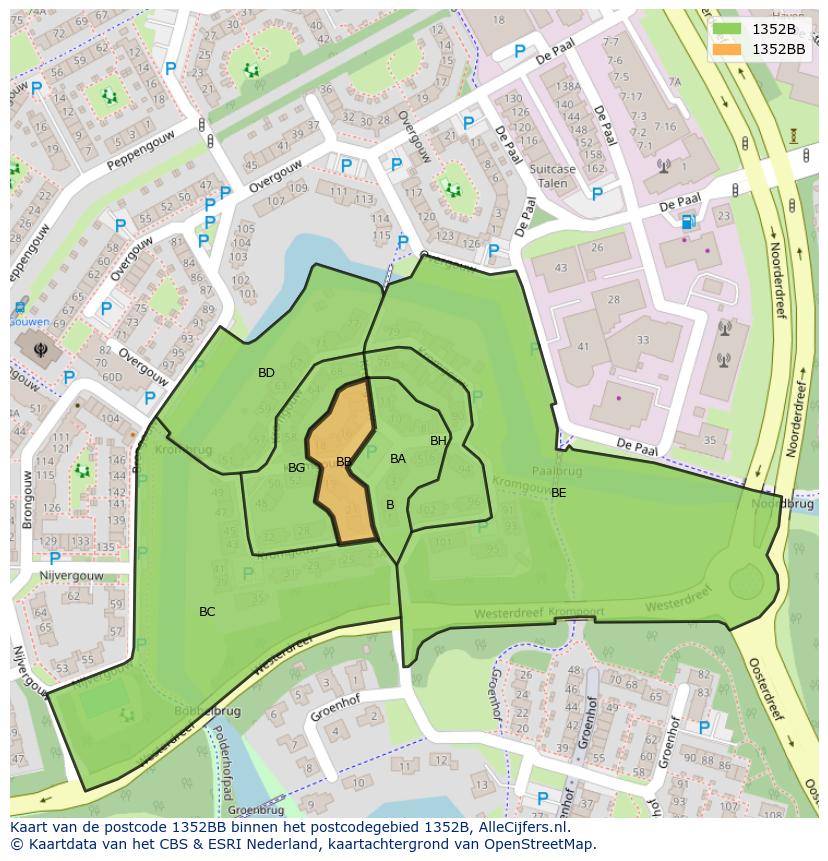 Afbeelding van het postcodegebied 1352 BB op de kaart.