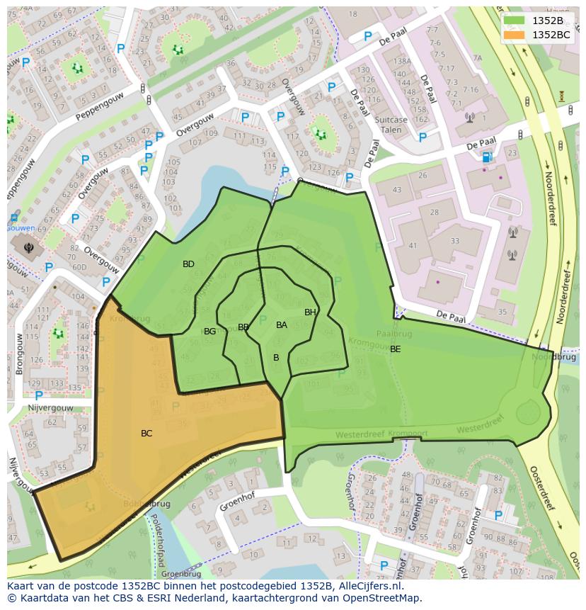 Afbeelding van het postcodegebied 1352 BC op de kaart.