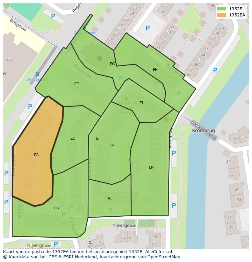 Afbeelding van het postcodegebied 1352 EA op de kaart.