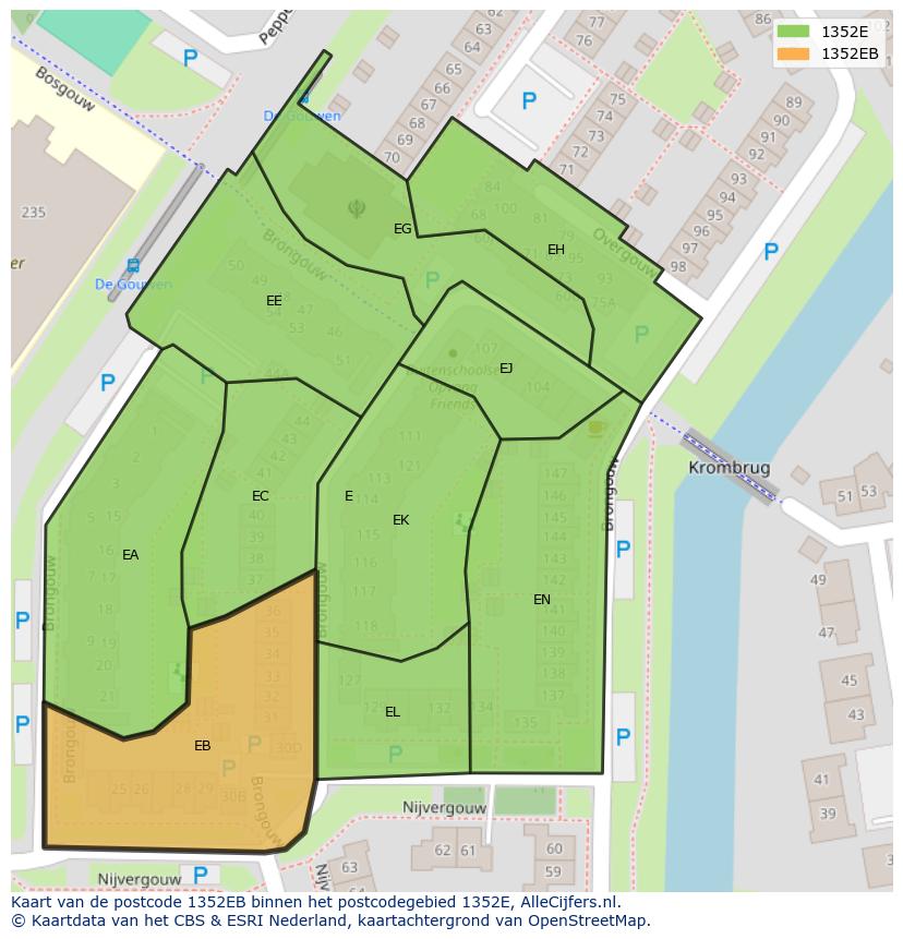 Afbeelding van het postcodegebied 1352 EB op de kaart.