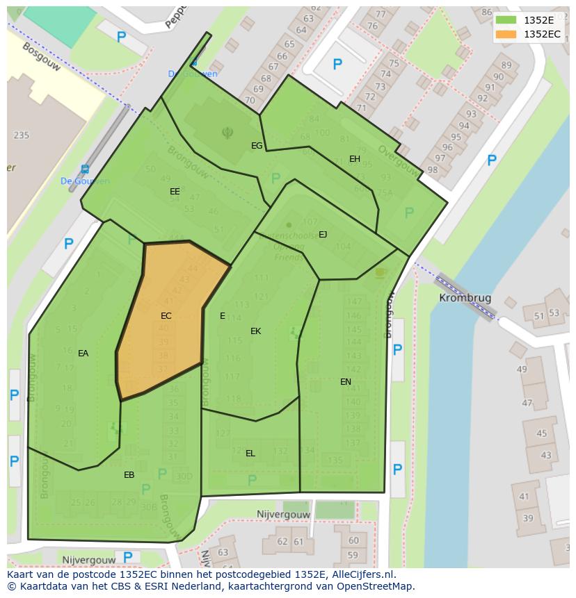 Afbeelding van het postcodegebied 1352 EC op de kaart.