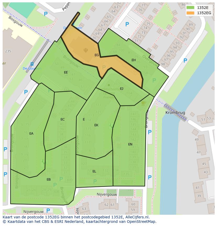 Afbeelding van het postcodegebied 1352 EG op de kaart.