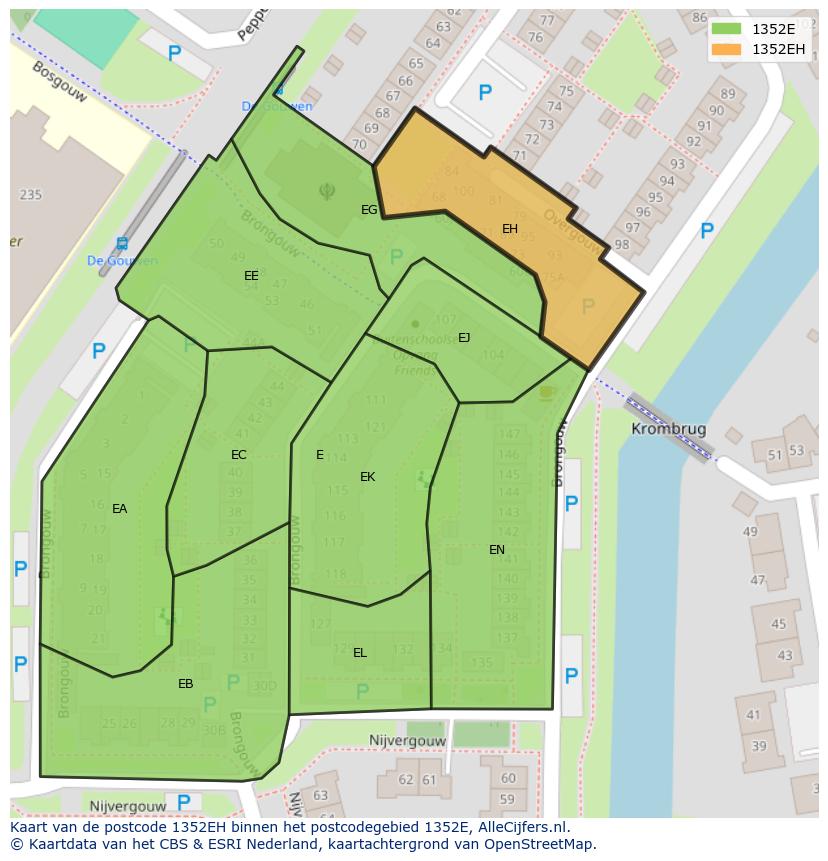 Afbeelding van het postcodegebied 1352 EH op de kaart.