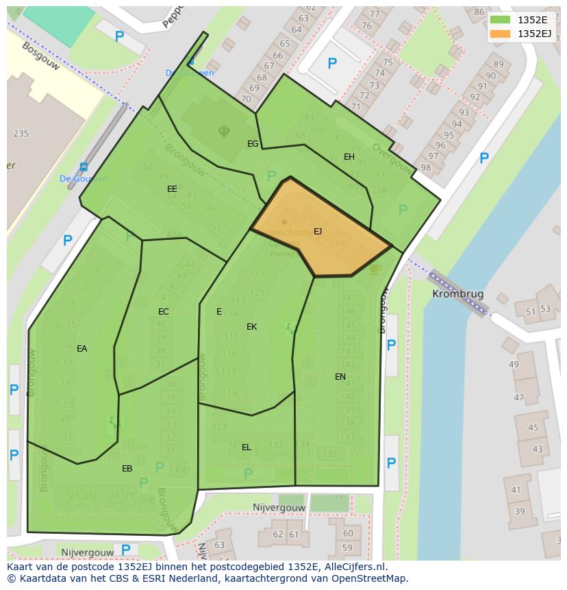 Afbeelding van het postcodegebied 1352 EJ op de kaart.