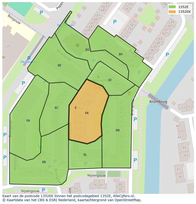 Afbeelding van het postcodegebied 1352 EK op de kaart.