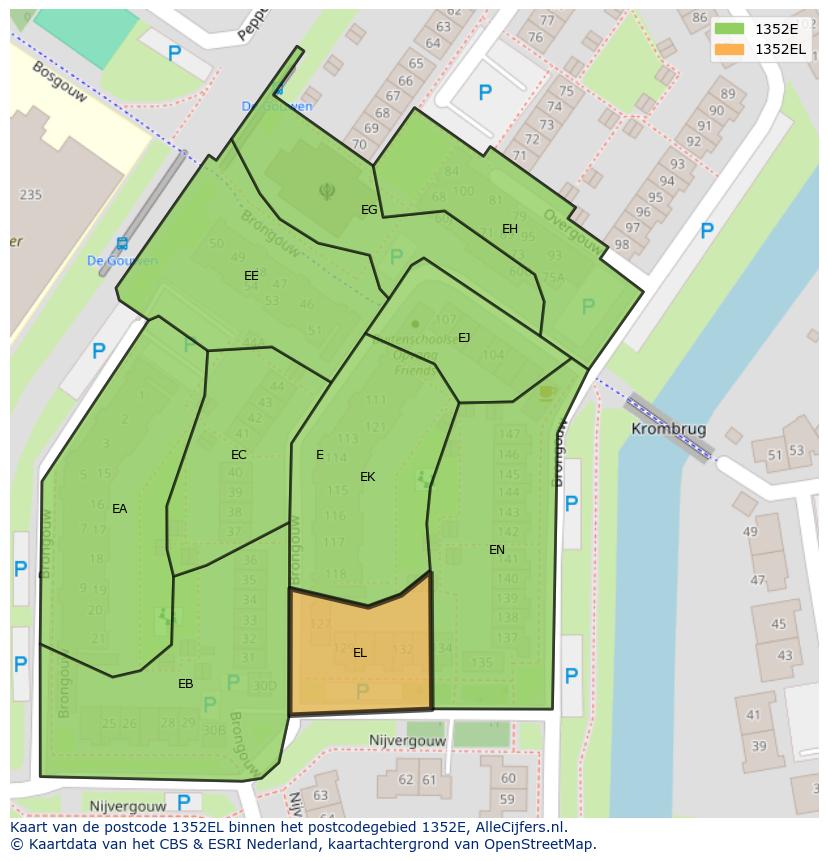 Afbeelding van het postcodegebied 1352 EL op de kaart.
