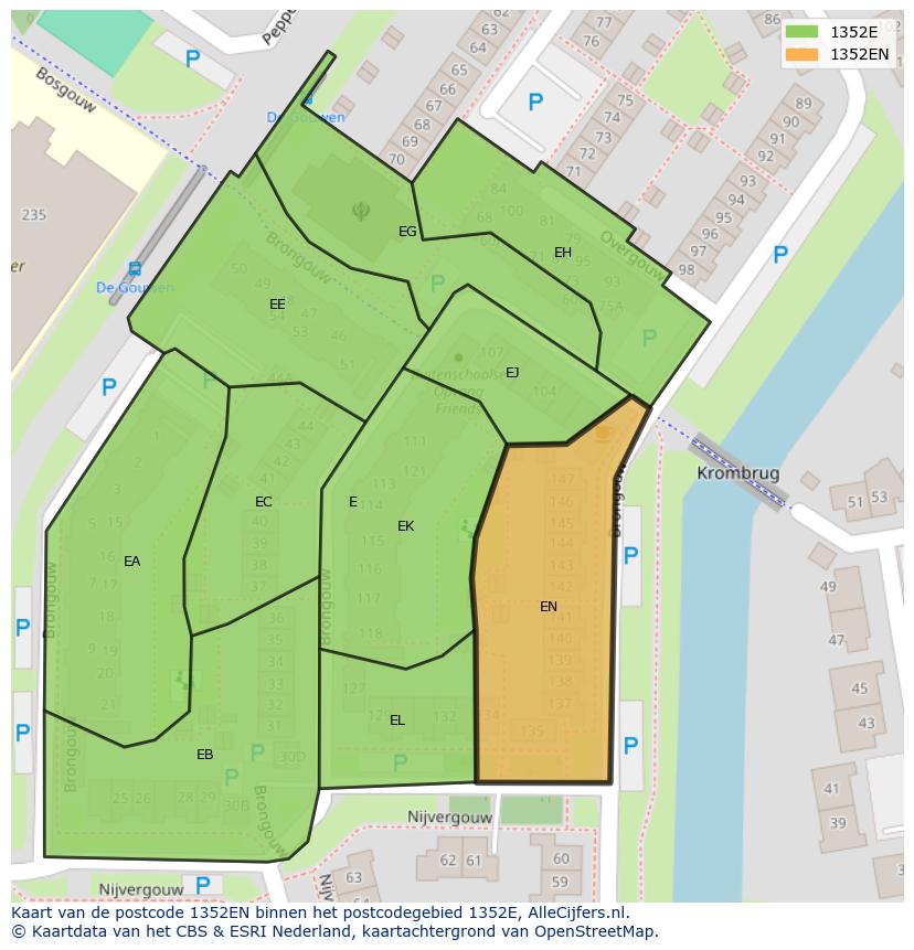 Afbeelding van het postcodegebied 1352 EN op de kaart.