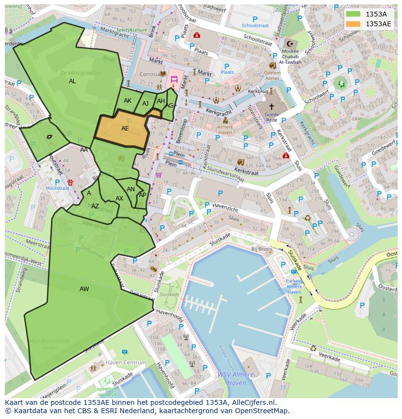Afbeelding van het postcodegebied 1353 AE op de kaart.