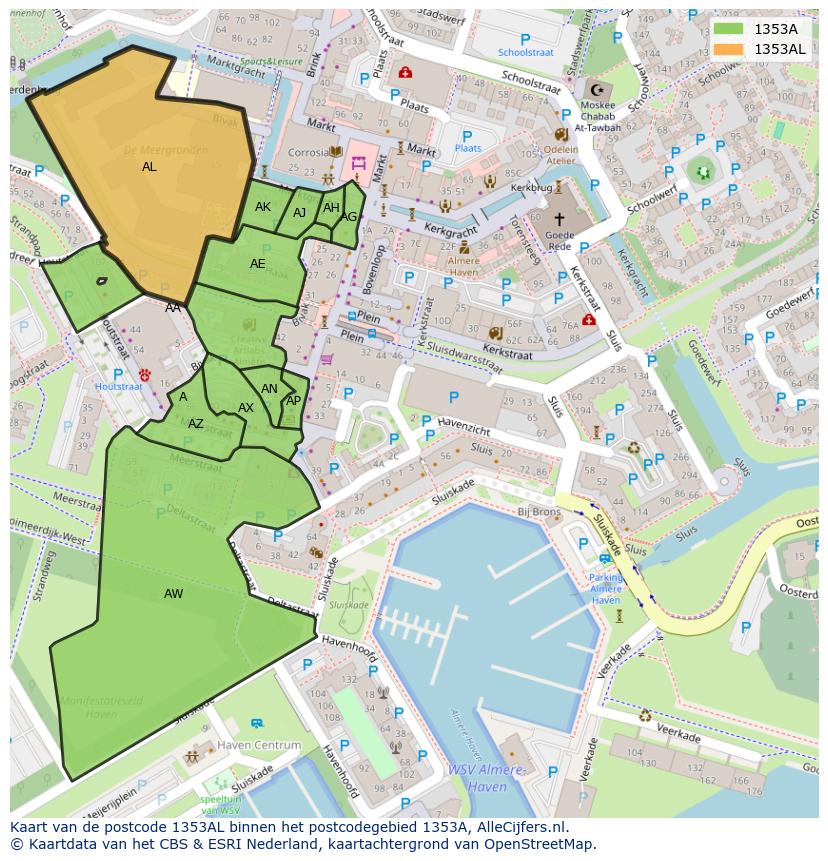 Afbeelding van het postcodegebied 1353 AL op de kaart.