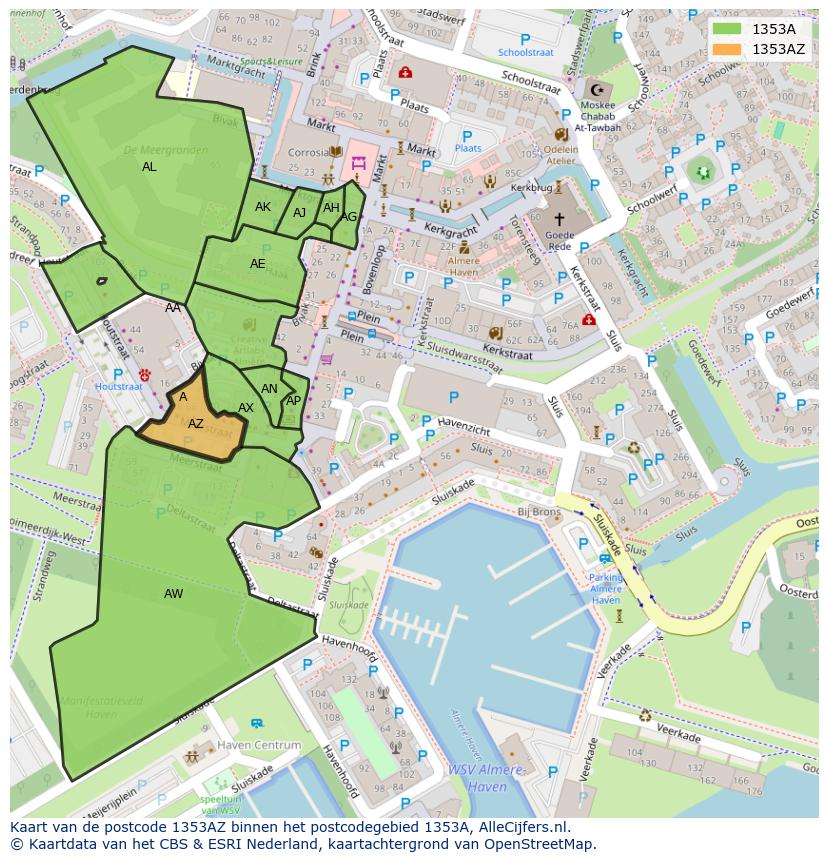 Afbeelding van het postcodegebied 1353 AZ op de kaart.