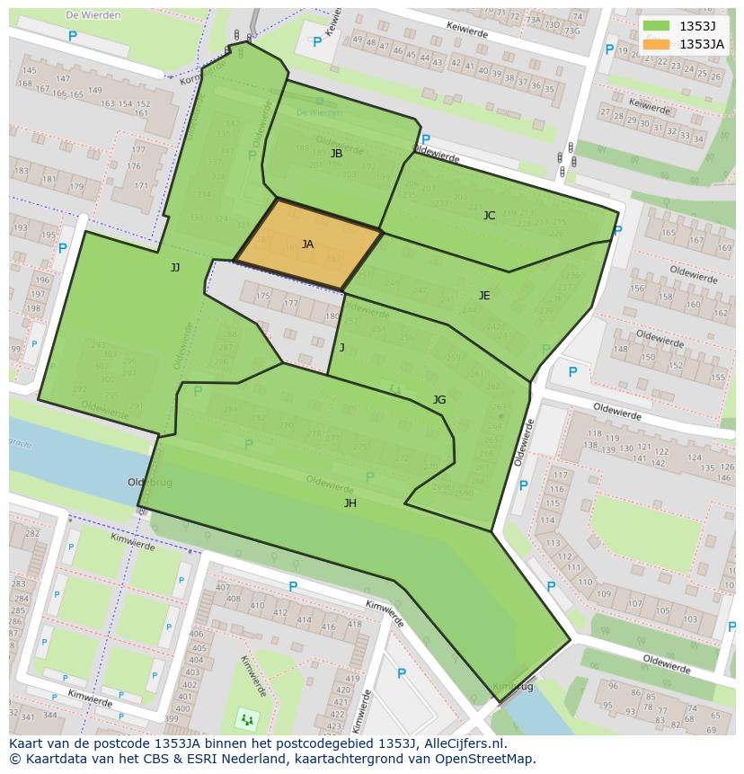 Afbeelding van het postcodegebied 1353 JA op de kaart.