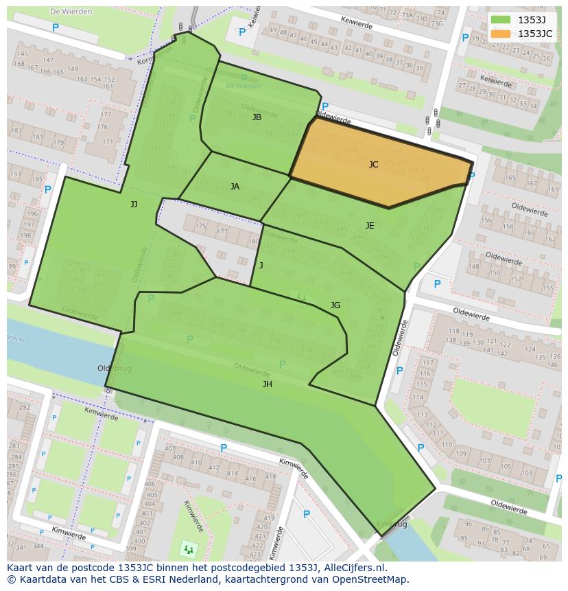 Afbeelding van het postcodegebied 1353 JC op de kaart.