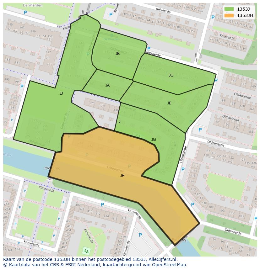 Afbeelding van het postcodegebied 1353 JH op de kaart.