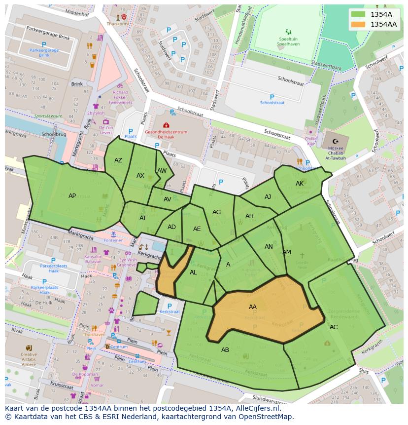Afbeelding van het postcodegebied 1354 AA op de kaart.