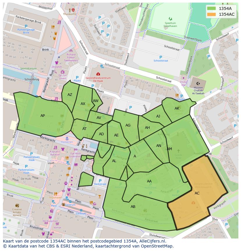 Afbeelding van het postcodegebied 1354 AC op de kaart.