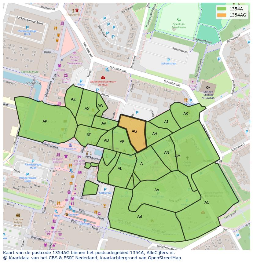 Afbeelding van het postcodegebied 1354 AG op de kaart.