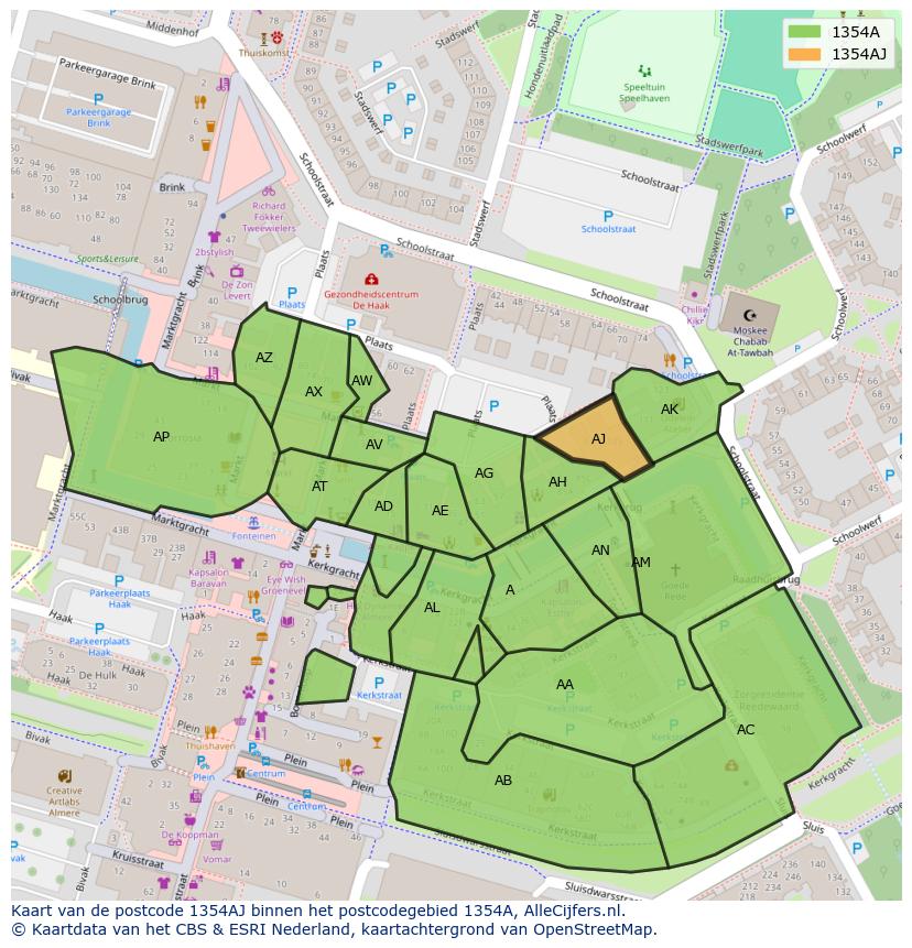 Afbeelding van het postcodegebied 1354 AJ op de kaart.