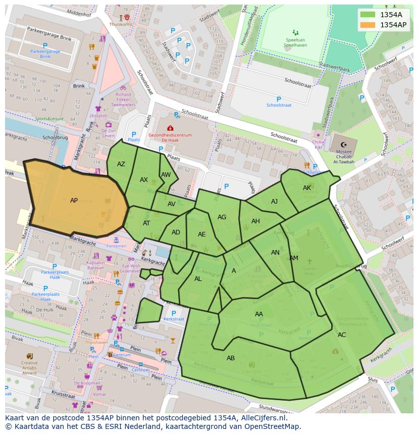 Afbeelding van het postcodegebied 1354 AP op de kaart.